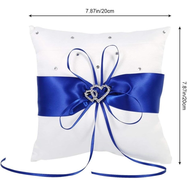 Bryllup brude pude lommering pude pude holder med dobbelt hjerter dekoration 20*20 cm blå