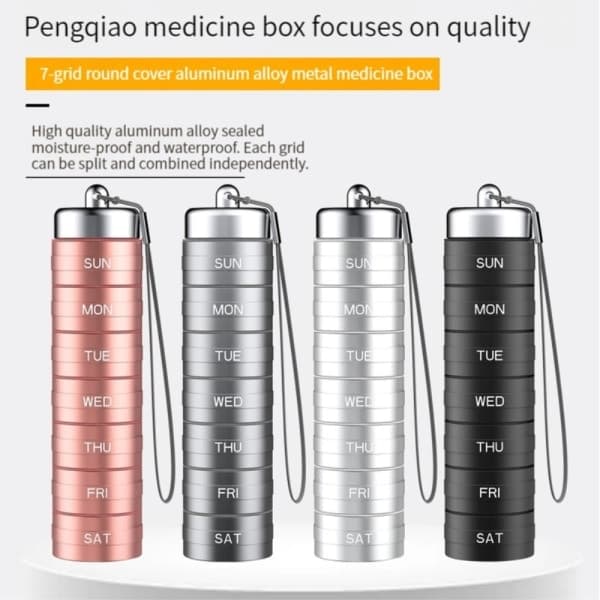 Dosett Stackable Waterproof Pill Box Weekly 7-Day Medicine Black