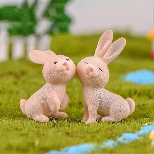 MUJIXI 7-pack Mini Easter Bunny Figurines Easter Decoration Small Landscape Desk Sculpture Dollhouse Decoration Mixed Style