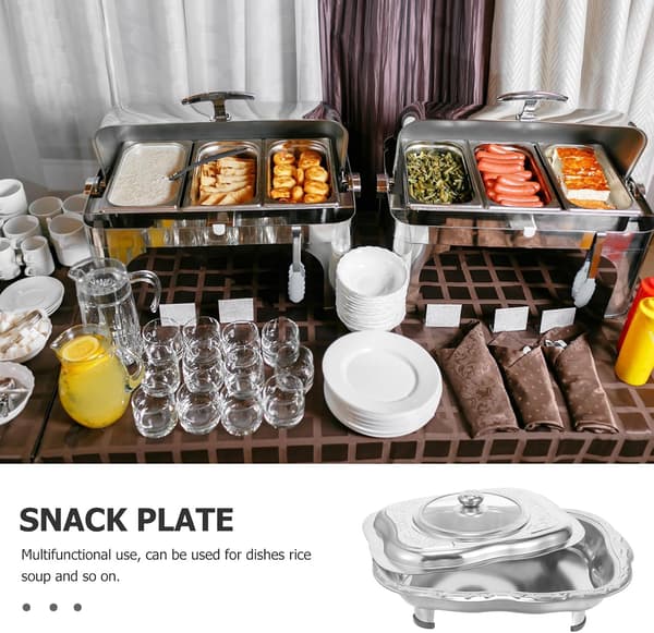 Stainless Steel Buffet Serving Pan with Lid, Four-Legged Square Outdoor Buffet Warmer 40x30cm