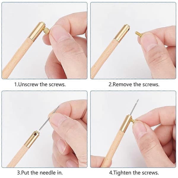 4 Pcs Tambour Hooks Kit with 12 Needles, Embroidery Crochet Hooks Wooden Handle Sequin Bead Needle Set