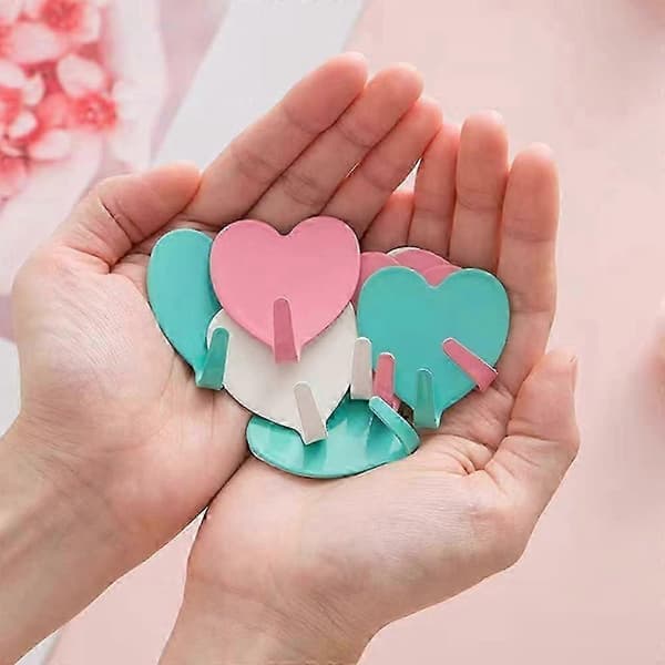 (Pink) 20-pack heart-shaped decorative wall hooks, strong self-adhesive stainless steel wall hook for home, kitchen, bathroom