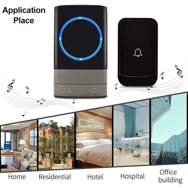 Wireless Doorbell Waterproof Wall with High Ringtone LED Flash, With 1 Transmitter and 2 Receivers