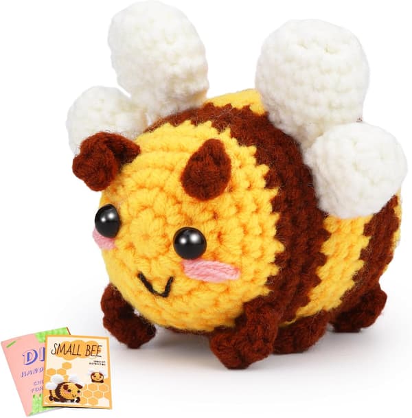 Beginner Crochet Kit, Cute Bee Crochet Kit, for Beginner Adults with Step-by-Step Video Tutorial for DIY Crafts, Little Bee
