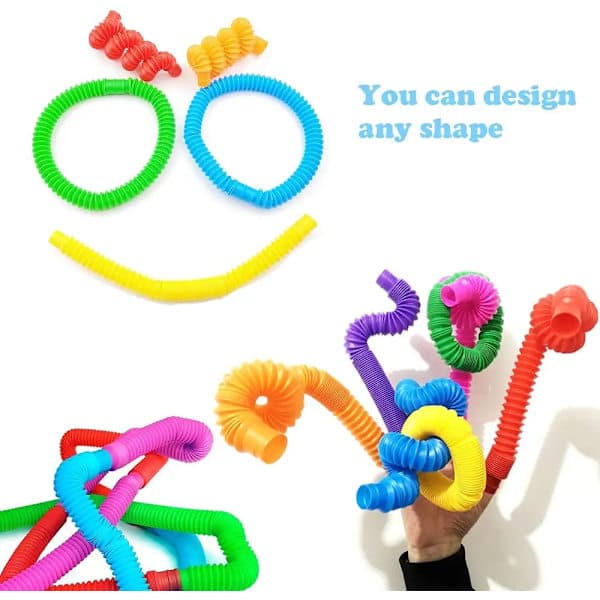 Pop Tubes 8-pack – Fidgetleksaker, sensoriska för stress- och ångestlindring för barn och vuxna