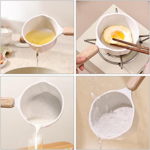 Mini Aluminum Saucepan Kitchen Pot with Double Pour Spouts Deep Design White Easy to Handle