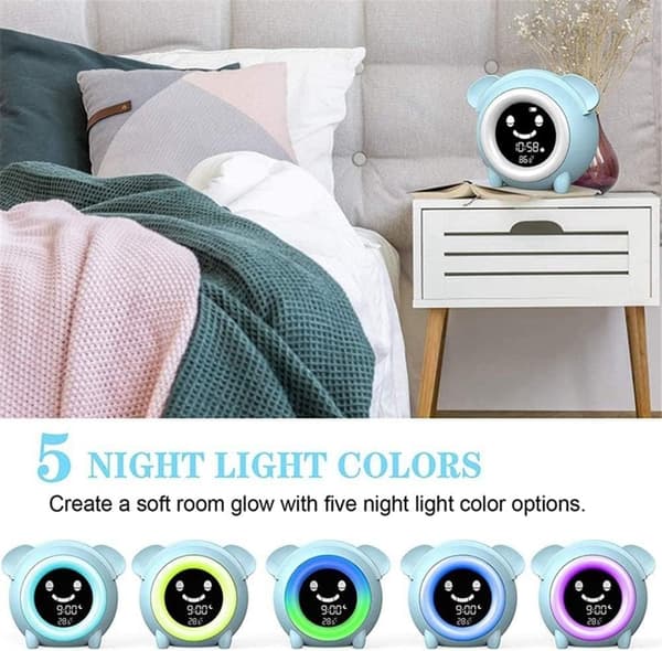 Børnevækkeur, Toddler Sleep Training Clock med natlampe, søvnlydsmaskine, lur-timer, elektrisk sengebordsur med USB