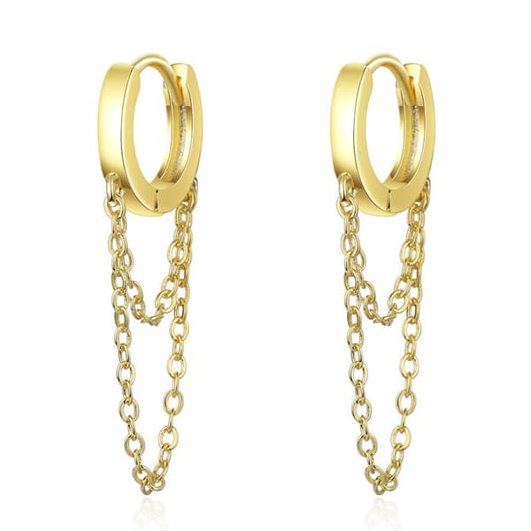 Genuine 925 Sterling Silver Tassel Chain Dangle Small Huggie Earrings