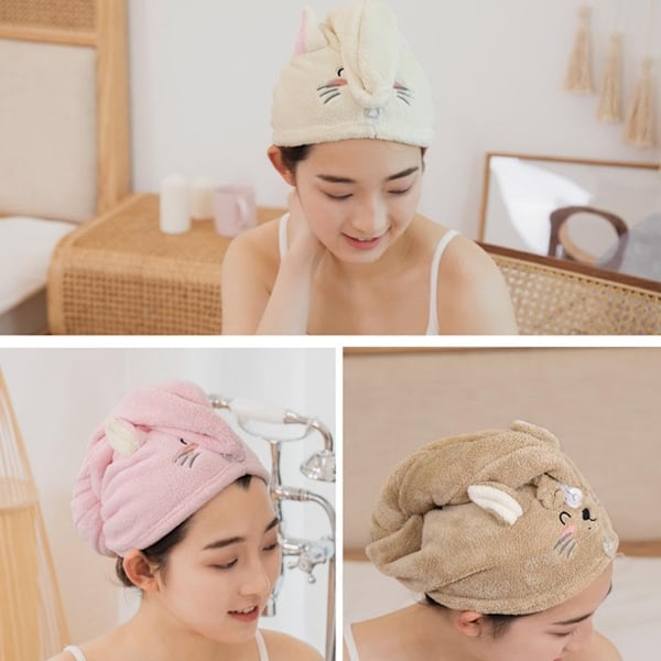 SnabbTorkande Hårhuva Mikrofiber Torkande Hårhanddukar Korall Sammet Hårhuva Stark Vattenabsorberande Hatt Badhandduk Kvinnor Hår Wrap