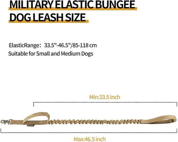 Military Bungee Leash Elastic Leash Rope with 2 Padded Control Handles for Medium and Small Dogs (Coyote Brown)