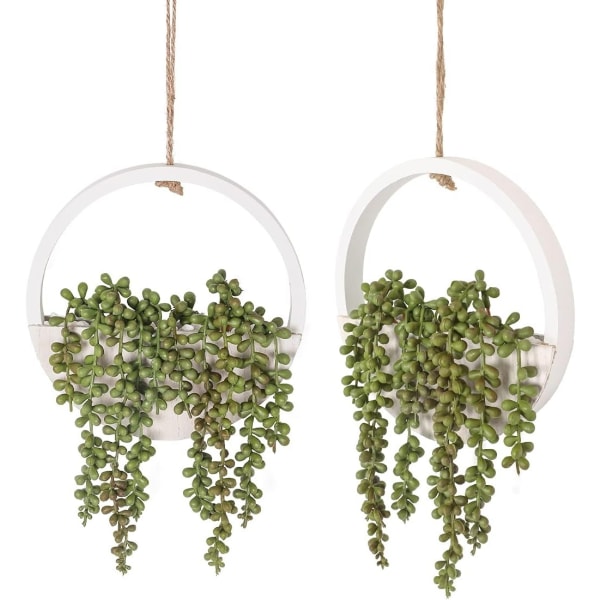 2 stycken konstgjorda hängande suckulenter 12,2'' Falskt pärlcollier i kruka med 8,3'' snöre för inomhus- och utomhusväggdekoration.
