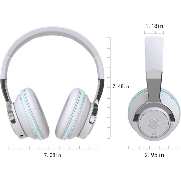 Langattomat melua vaimentavat kuulokkeet - Over Ear Bluetooth kuulokkeet - Deep Bass Memory Foam -korvakupit, Bluetooth 5.1 -siru (valkoinen)
