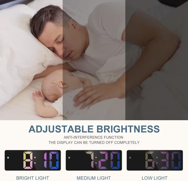 Upgraded Digital Alarm Clock, LED Clock for Bedroom, Electronic Desk Clock with Temperature Display, Adjustable Brightness, Voice Control