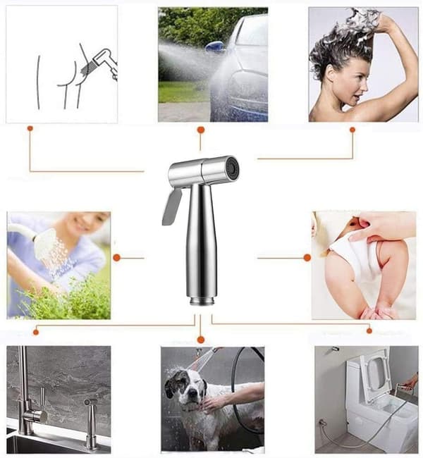 1 stk. (Sort) Håndholdt bidet-sprøjte, børstet nikkel-sprøjtesæt i rustfrit stål, badeværelses-blevasker
