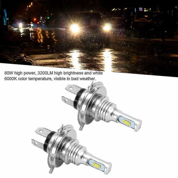 2x H4 9003 Hb2 6000k Super Hvit Csp Led Frontlyspære Kit Høy Lav Lys Canbus