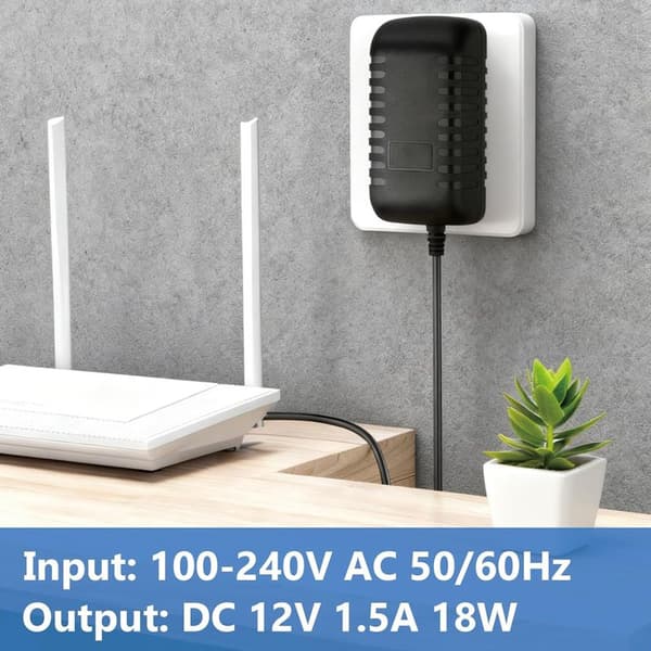 12V 1.5A Power Adapter 18W, 100-240V AC 50/60Hz Universal Transformer, 5.5×2.5mm DC Plug, 1M Cable for LED Strips, Cameras, Routers, Radios