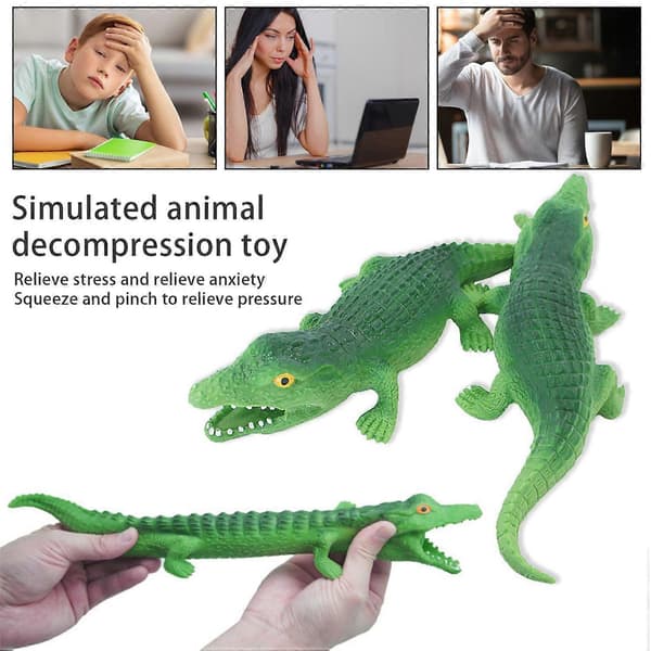 Grön Krokodil Klämleksak Långsam Återhämtning TPR Stresslindring Stretch Djur Squishes Sensorisk Fidget