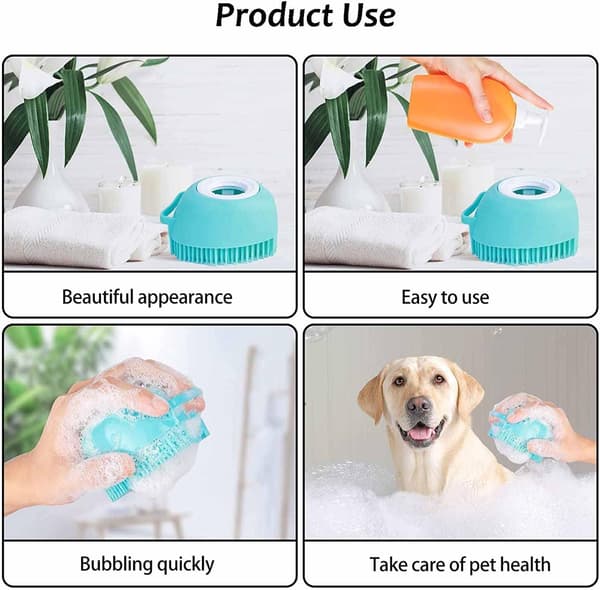 Blød silikonebørste til hund og kat - Shampoo dispenser til trimning og rengøring (Grøn)