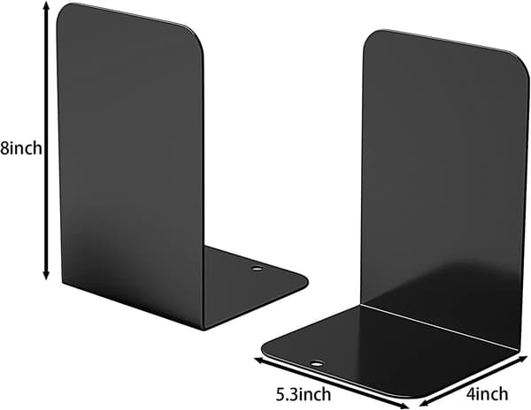 Bokstöd, svart metall bokstöd för tunga böcker, (2st, 5,3x7,8x4)