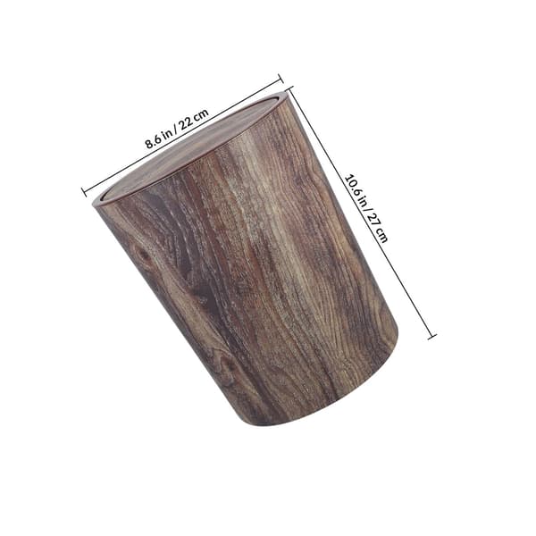 Retro Wood Grain Round Trash Can with Lid Large Capacity Pp Material Solid Easy to Clean Stylish Design