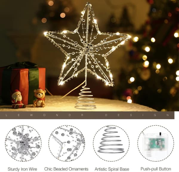Stjerneformet juletræ i jern, 12 tommer pentakelformet lampe med perle