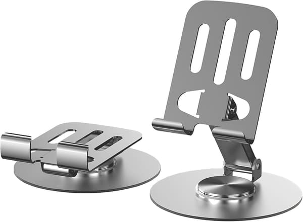 Justerbart telefonstativ, metall telefonholder stativ 360° rotasjon, sammenleggbart og stabilt