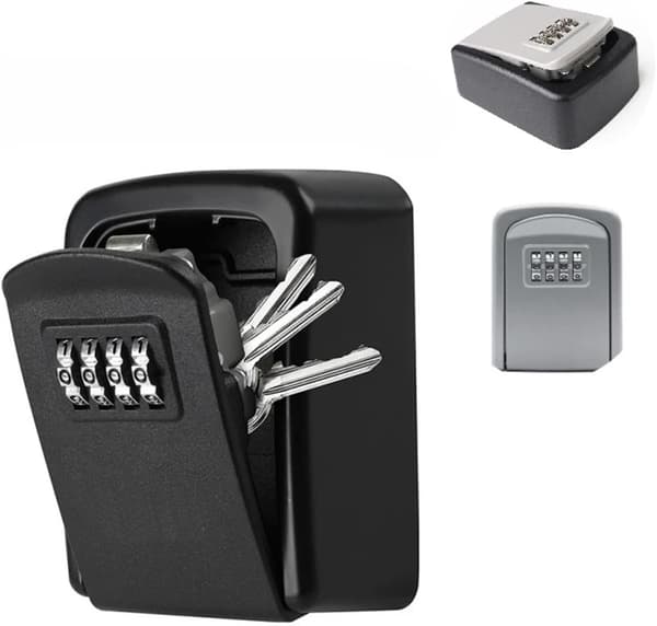 Wall-mounted key box - With 4-digit code, secure outdoor, weather-resistant, robust safe, for cards