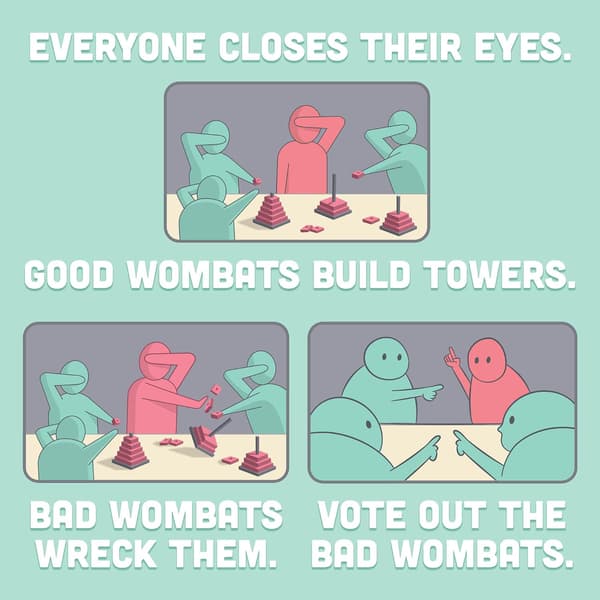 Hand to Hand Wombat av Exploding Kittens - 3-6 spillere - Alder 7+ - 15 minutters spilletid - Et spill om samarbeid og bråkmakere