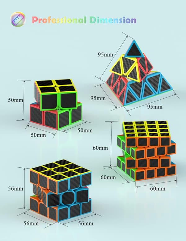 (Kulfiber) [4-pak] Speed Cube Sæt, Speed Cube 2X2 3X3