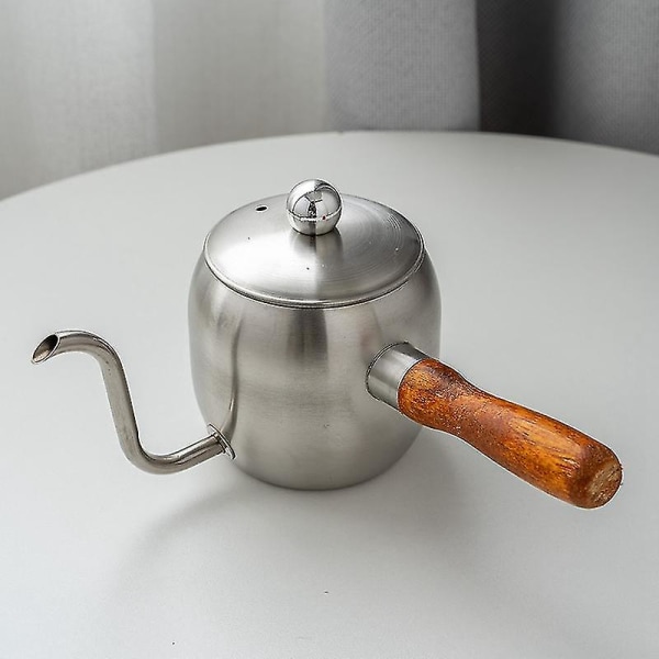 304 rustfrit stål japansk håndbrygget kaffekande 500ml Mini håndbrygget kaffekande med træ H