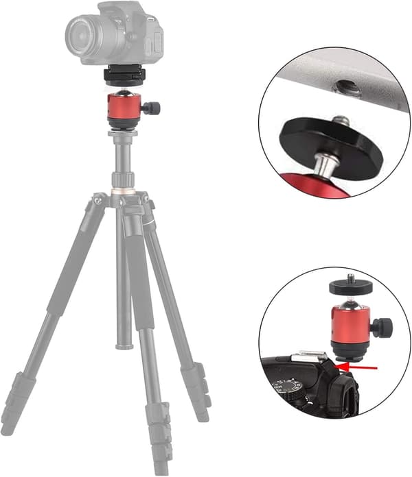 wxsp 2 stk mini kulehode stativhode med 1/4 skruehull 360° roterbart kulehode for kameraer, DSLR, LED-lys, kuleleddholder kompatibel
