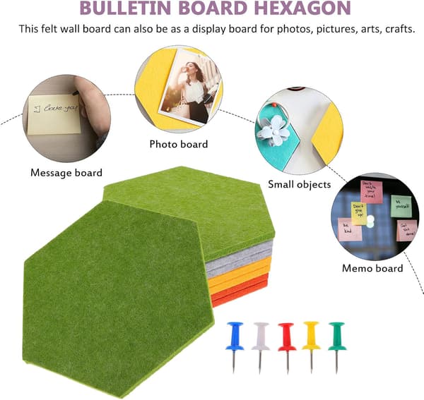 Hexagon Felt Board 9 mm Thick 8 Pcs Self-Adhesive Wall Mounted Bulletin Board