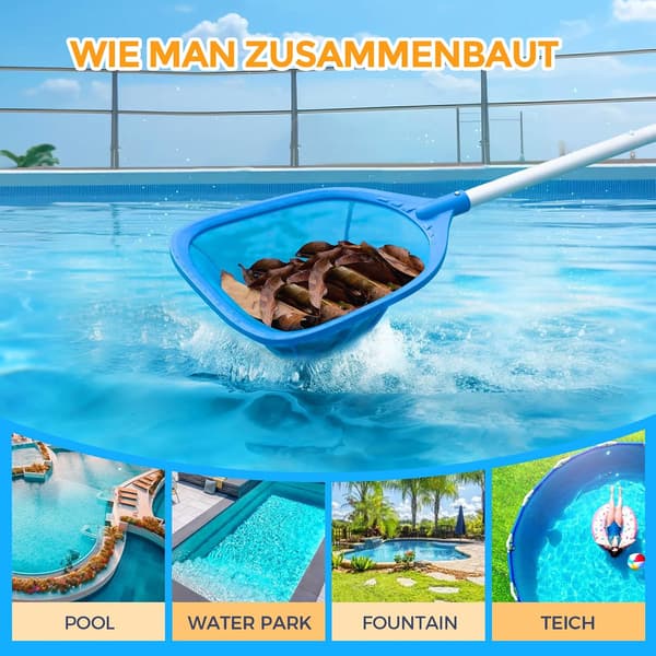 Pool Surface Skimmer, Leaf Skimmer with Sturdy Fine Mesh Net and 1.28m Detachable Aluminum Handle
