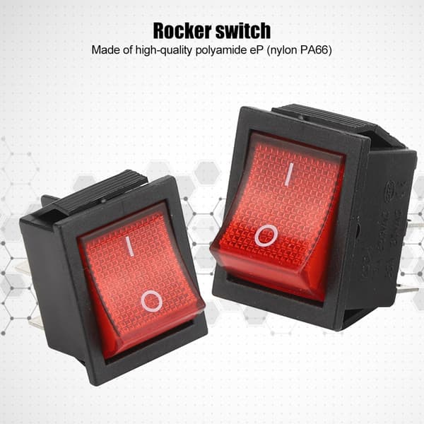 Industrial Control Accessories 5pcs 16A 250V 4-Pin Rocker Switch with Red Light