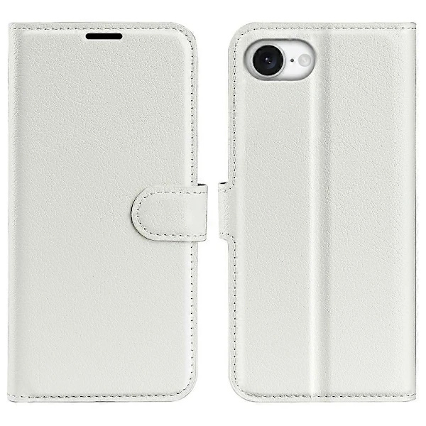 For iPhone 16e Case Lychee Texture Shockproof Leather Wallet Case - White