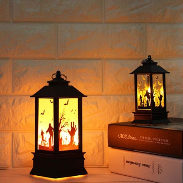 Halloween-Lanterner, Halloween LED-Lys Lanterne, Unik Stil Dekorative Lys Flamme Lampe Med LED-Te Lys Til Halloween Dekoration