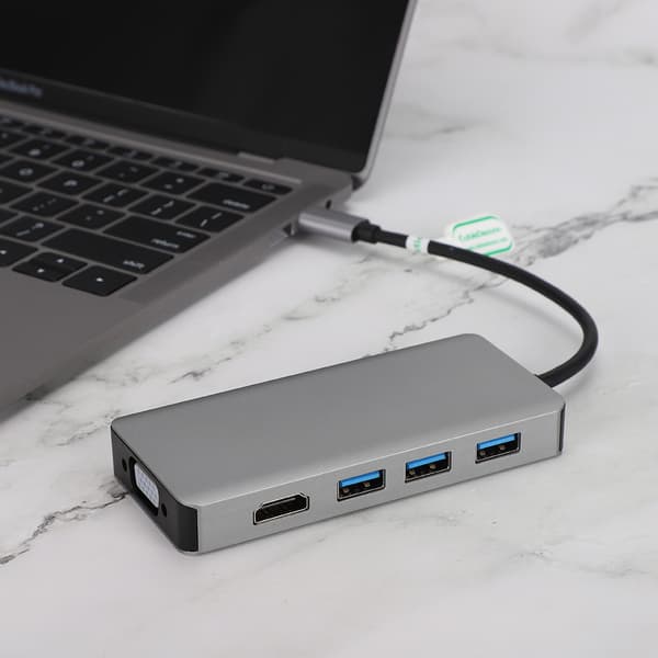 Type C multifunktionskonverter med VGA HDMI USB3.0 x 3 udvidelsesgrænseflade til 4K HD-video