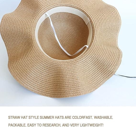 Solhatt för damer, 2-pack sommarstråhatt med bred brätte (Khaki, Rosa)