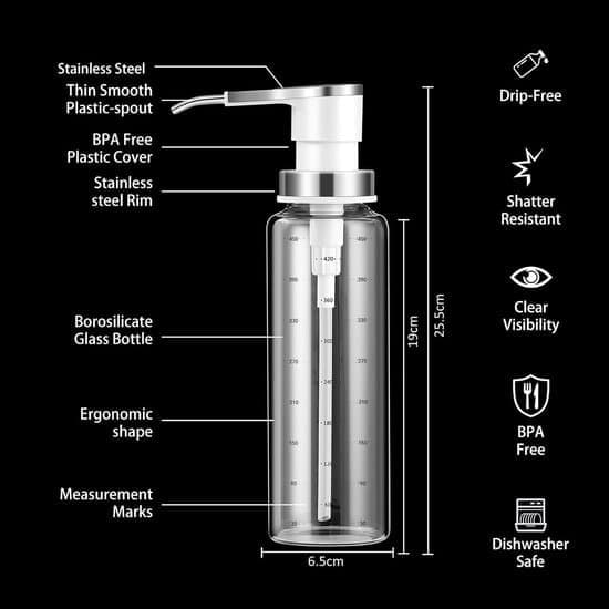 Saucedispenser 500ml Glasflaske Rustfri Pumpe Drypfri Ketchup Dressing [Ho]