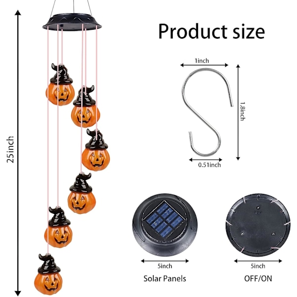 Halloween Solcellsdriven Pumpa Vindspel, Utomhusanvändning, Veranda, Gräsmatta, Trädgård, Automatisk Färgväxlande Vindspel Sollampa (Pumpa)