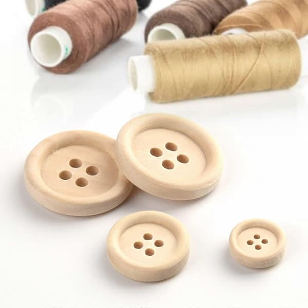 255 pcs Wooden Buttons Mixed Size Natural Wood Round Shape Button