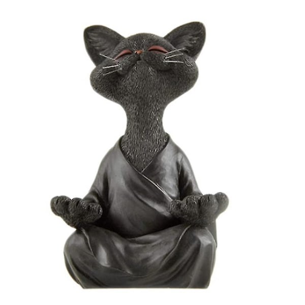 Katt Mediterande Yogaställning Kattfigurer Hem skrivbordsprydnad (svart)