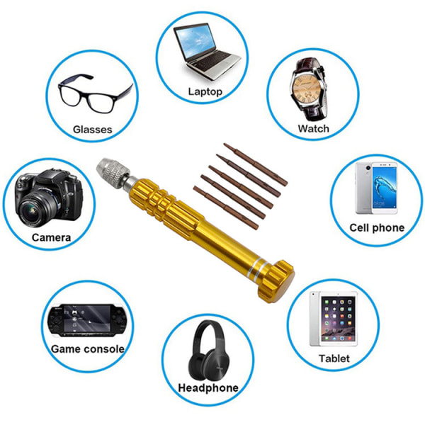 Brillereparasjonssett, 5-i-1 multifunksjonell liten skrutrekker og 3-i-1 mini nøkkelring skrutrekkersett for mobiltelefon, briller, elektronikk, Wa