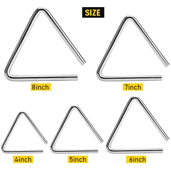 Steel Triangles Striker Rhythm Triangle Hand Percussion Musical Instrument (7 tommer)