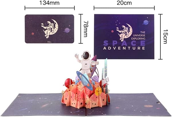 Fødselsdagskort, 3D-eksamenskort, Pop-up astronautkort, Hilsen