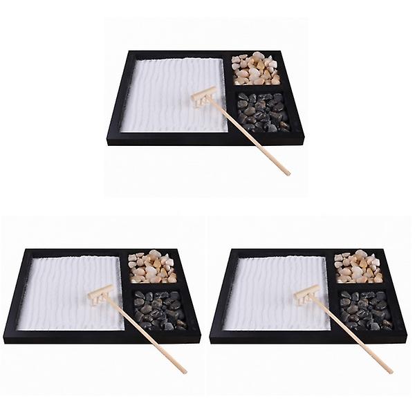 3 stk Zen Have Meditation og Sandhave Sandbord med Rive til Skrivebord Kontor Hjem 3 stk 21,5 cm * 17 3 pcs 21.5cm*17cm*1.2cm