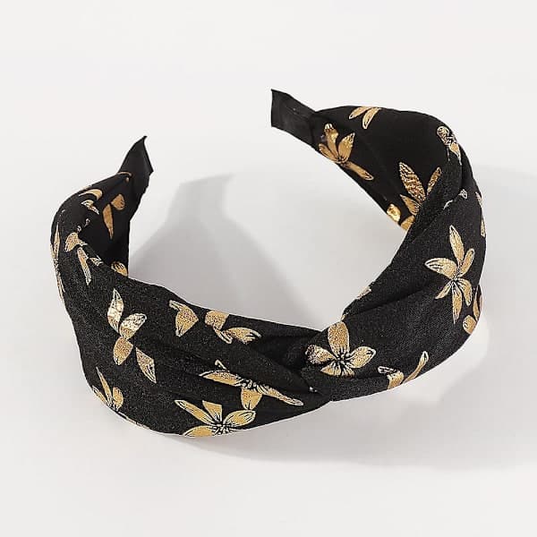 Chic hårbånd til kvinder, trykt stofhårbånd, elegant damehårbånd sort på sort