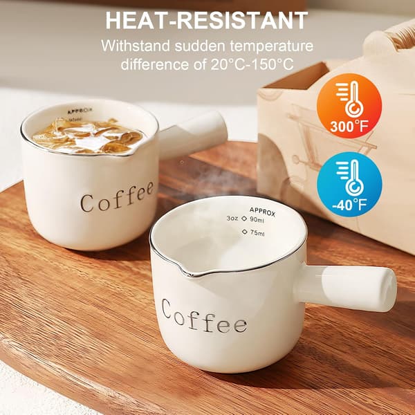 Ceramic Espresso Mug with Handle, Double Measuring Cup, V-shaped Rim, 3 oz Espresso Accessories
