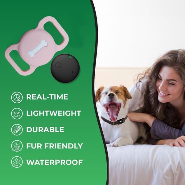 Smart Pet Tracker Dog Tracker with Black Collar Smart Tag Enables Seamless Location Tracking MFi Certified No GPS Tracking.