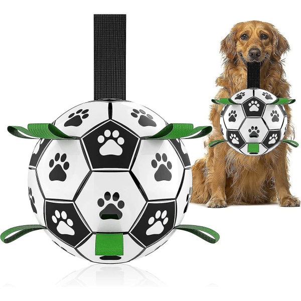 Hundefotball med grepestropper, interaktive hundesleketøy for tautrekking, valpefødselsdagsgaver, hundesleketøy, hundesleketøy for vann, slitesterke hundefotballer for hunder